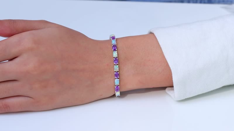 Premium Uruguayan Amethyst, Ethiopian Welo Opal Tennis Bracelet in Platinum Over Sterling Silver (6.50 In) 9.00 ctw