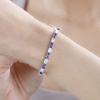 Uruguayan Amethyst and Ethiopian Welo Opal Tennis Bracelet in Platinum Over Sterling Silver (6.50 In) 9.00 ctw
