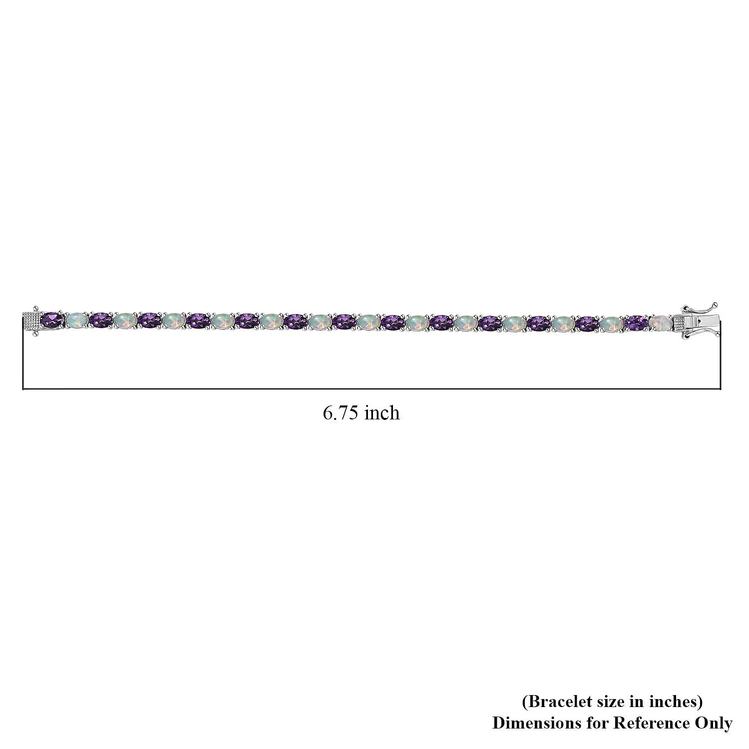 Uruguayan Amethyst and Ethiopian Welo Opal Tennis Bracelet in Platinum Over Sterling Silver (6.50 In) 9.00 ctw