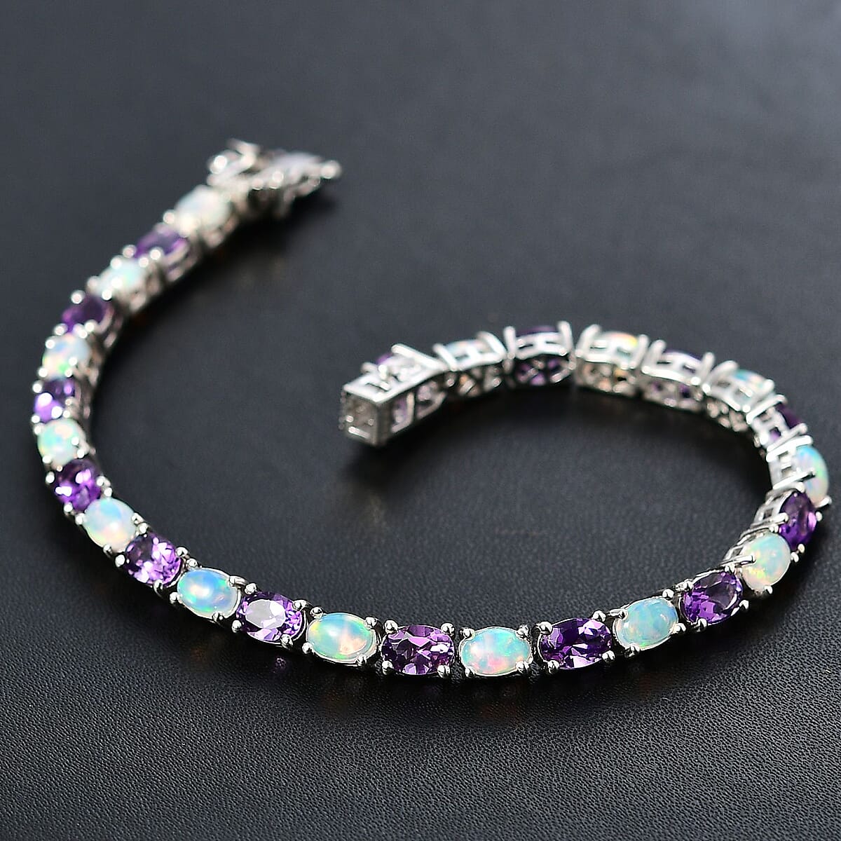Uruguayan Amethyst and Ethiopian Welo Opal Tennis Bracelet in Platinum Over Sterling Silver (7.25 In) 10.10 ctw image number 1