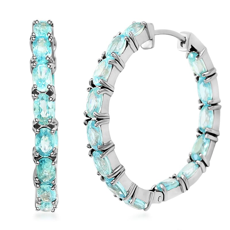Cambodian Blue Zircon Inside Out Hoop Earrings in Platinum Over Sterling Silver 9.75 ctw