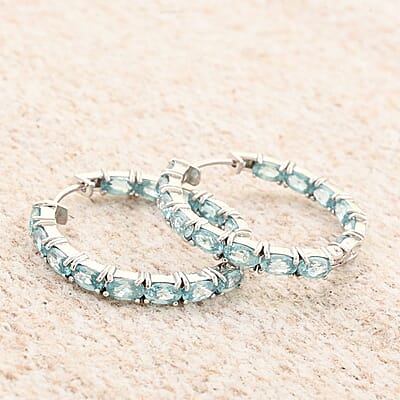 Cambodian Blue Zircon Inside Out Hoop Earrings in Platinum Over Sterling Silver 9.75 ctw