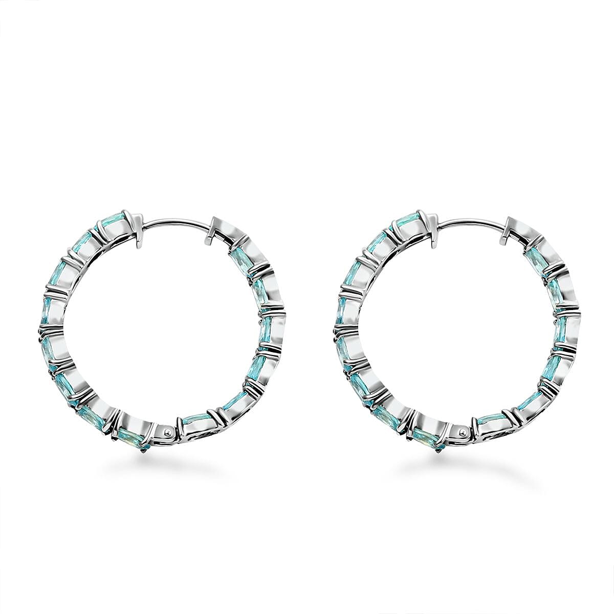 Cambodian Blue Zircon Inside Out Hoop Earrings in Platinum Over Sterling Silver 9.75 ctw image number 3