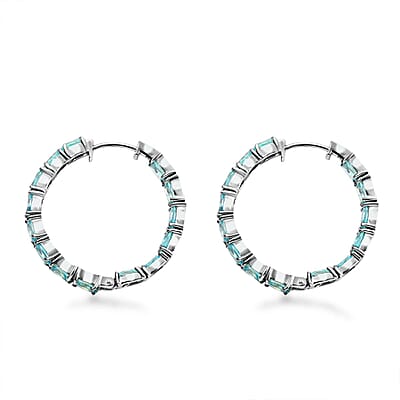 Cambodian Blue Zircon Inside Out Hoop Earrings in Platinum Over Sterling Silver 9.75 ctw