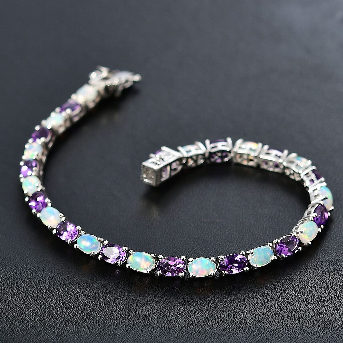D'Joy Uruguayan Amethyst and Ethiopian Welo Opal Tennis Bracelet in Platinum Over Sterling Silver (8.00 In) 10.85 ctw image number 1