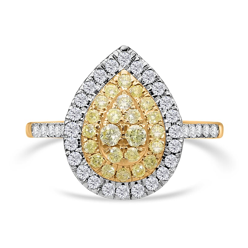 Luxoro 14K Yellow Gold Natural Yellow and White Diamond I2-I3 Ring (Size 10.0) 1.00 ctw