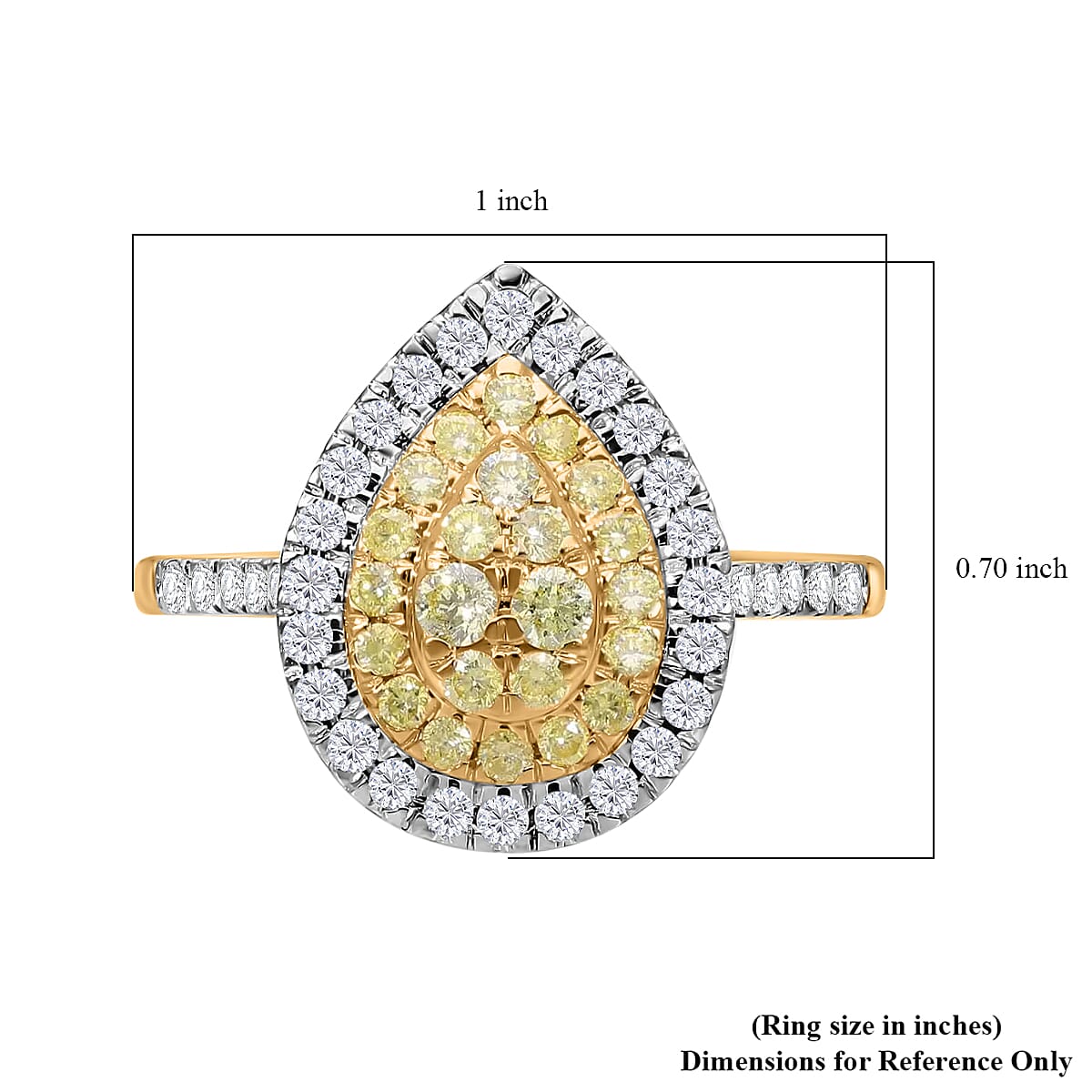 Luxoro 14K Yellow Gold Natural Yellow and White Diamond I2-I3 Ring (Size 9.0) 1.00 ctw