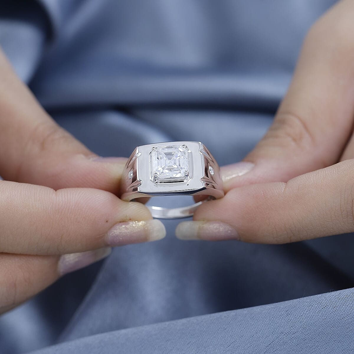Moissanite Men's Ring in Platinum Over Sterling Silver (Size 10.0) 2.85 ctw image number 2