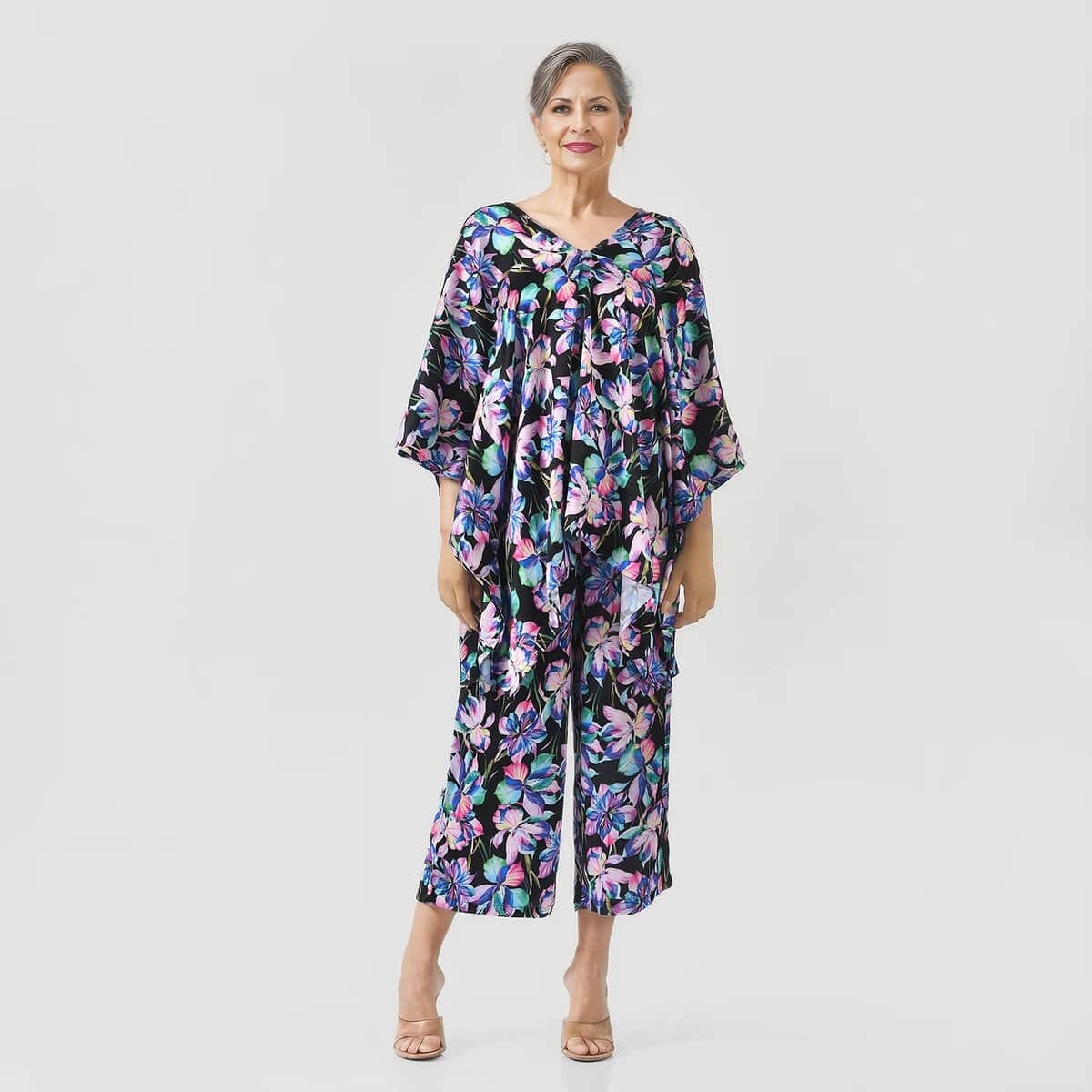 Tamsy Multi Color Flower Printed Kaftan And Trousers Size - One Size Missy image number 0