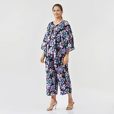 Tamsy Multi Color Flower Printed Kaftan And Trousers Size - One Size Missy