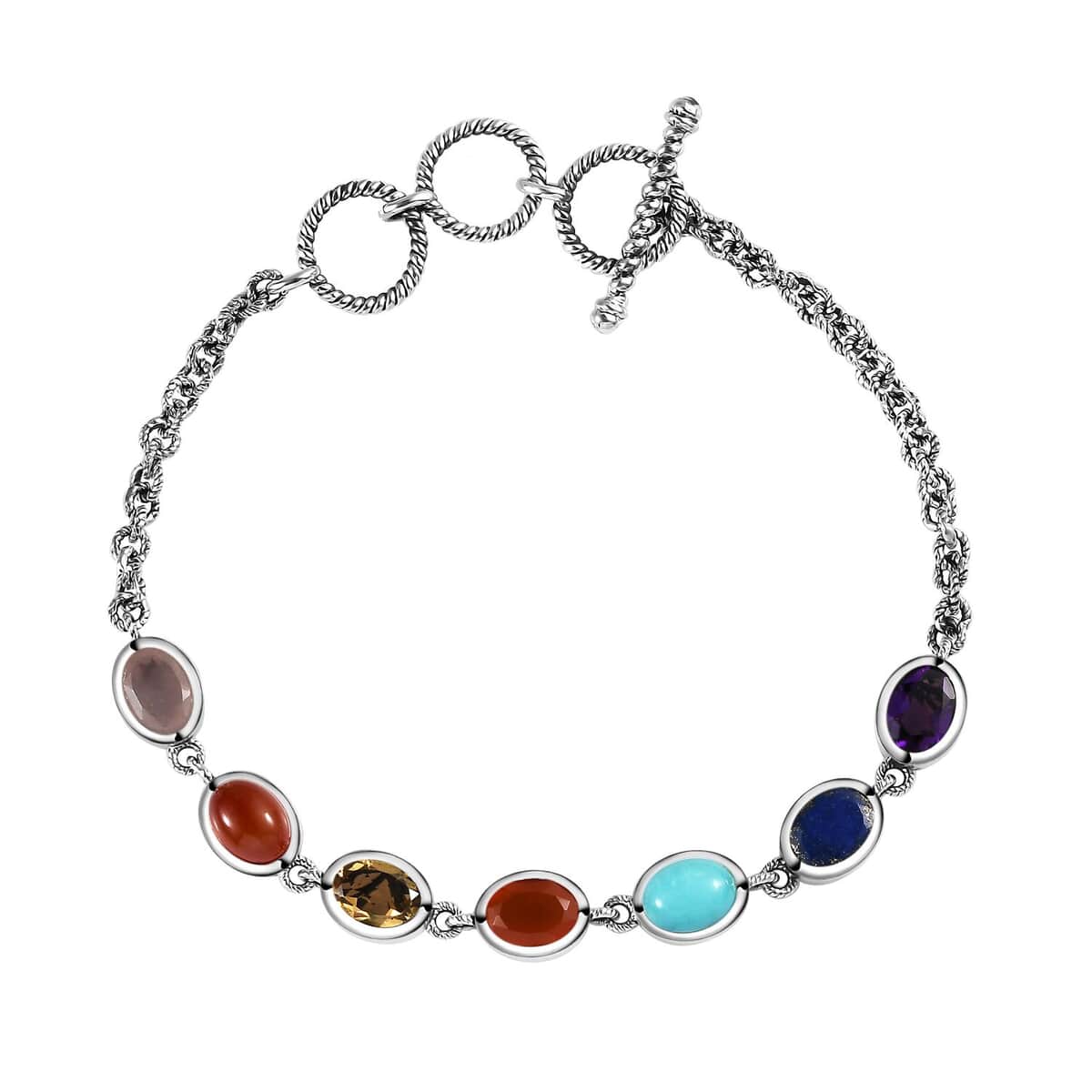 Indian Artistry Multi Gemstone 9.10 ctw Seven Chakra Bracelet in Sterling Silver (6.50-8.0In) image number 0