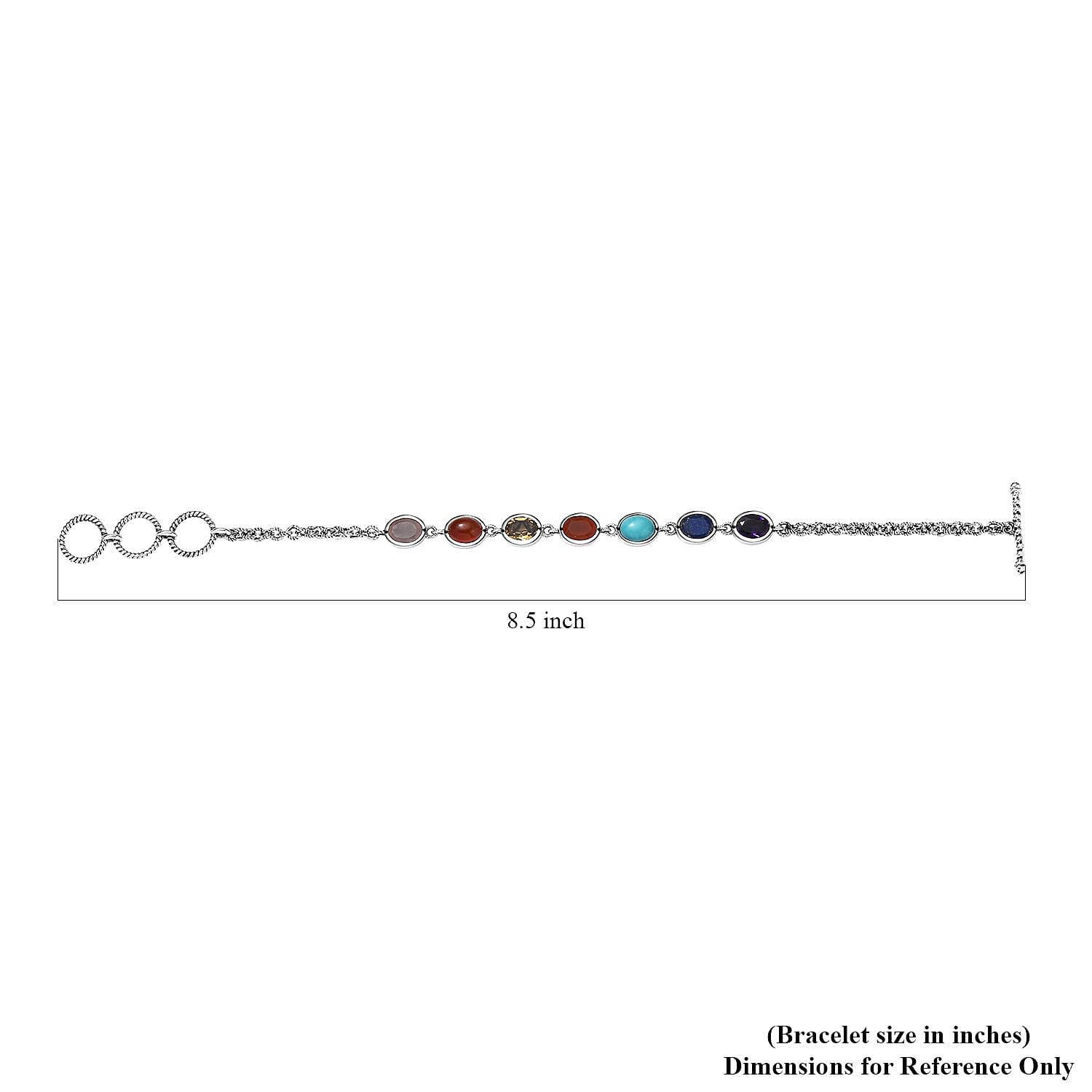 Indian Artistry Multi Gemstone 9.10 ctw Seven Chakra Bracelet in Sterling Silver (6.50-8.0In)