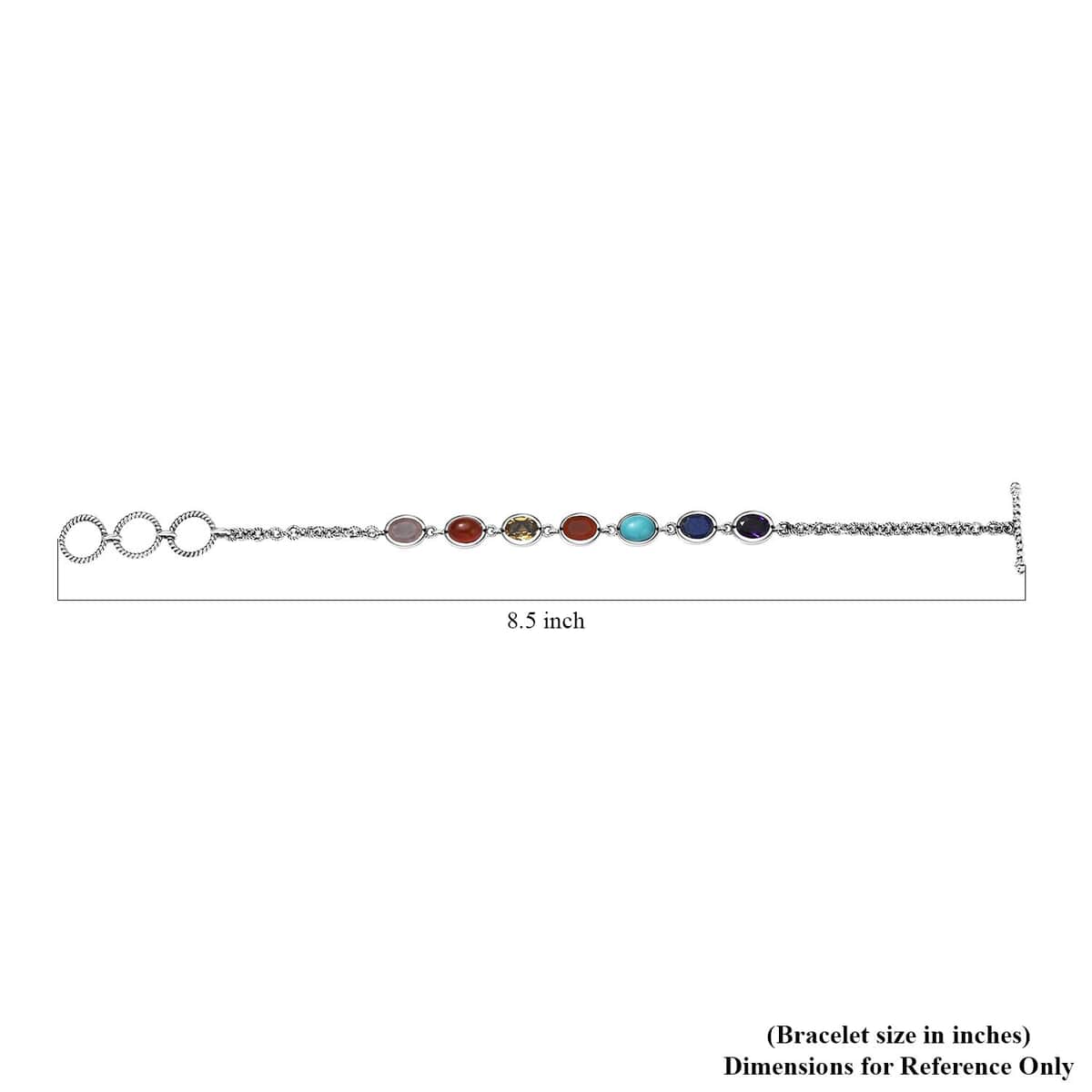 Indian Artistry Multi Gemstone 9.10 ctw Seven Chakra Bracelet in Sterling Silver (6.50-8.0In) image number 4