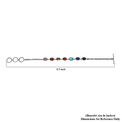 Indian Artistry Multi Gemstone 9.10 ctw Seven Chakra Bracelet in Sterling Silver (6.50-8.0In)