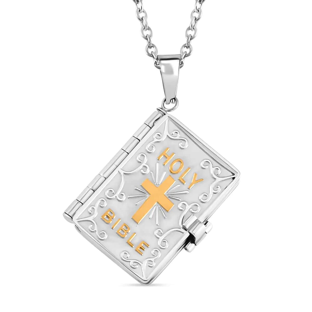 Bible Pendant Necklace 24 Inches in ION Plated YG and Stainless Steel image number 0