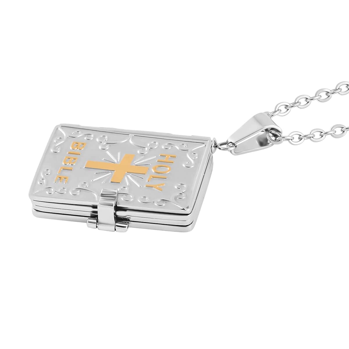 Bible Pendant Necklace 24 Inches in ION Plated YG and Stainless Steel image number 2