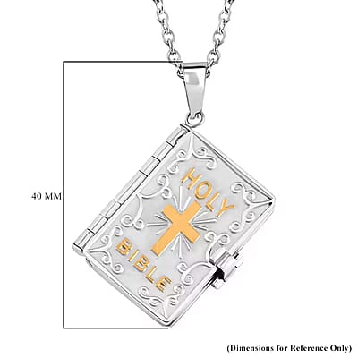 Openable Holy Cross Bible Pendant in ION Plated YG and Hypoallergenic Stainless Steel with Adjustable 24-28 Inch Necklace
