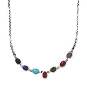 Indian Artistry Multi Gemstone 9.00 ctw Seven Chakra Necklace in Sterling Silver 18-20 Inches