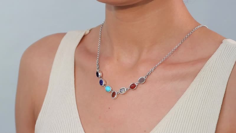 Indian Artistry Multi Gemstone 9.00 ctw Seven Chakra Necklace in Sterling Silver 18-20 Inches