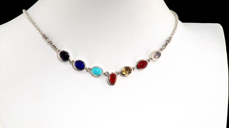 Indian Artistry Multi Gemstone 9.00 ctw Seven Chakra Necklace in Sterling Silver 18-20 Inches