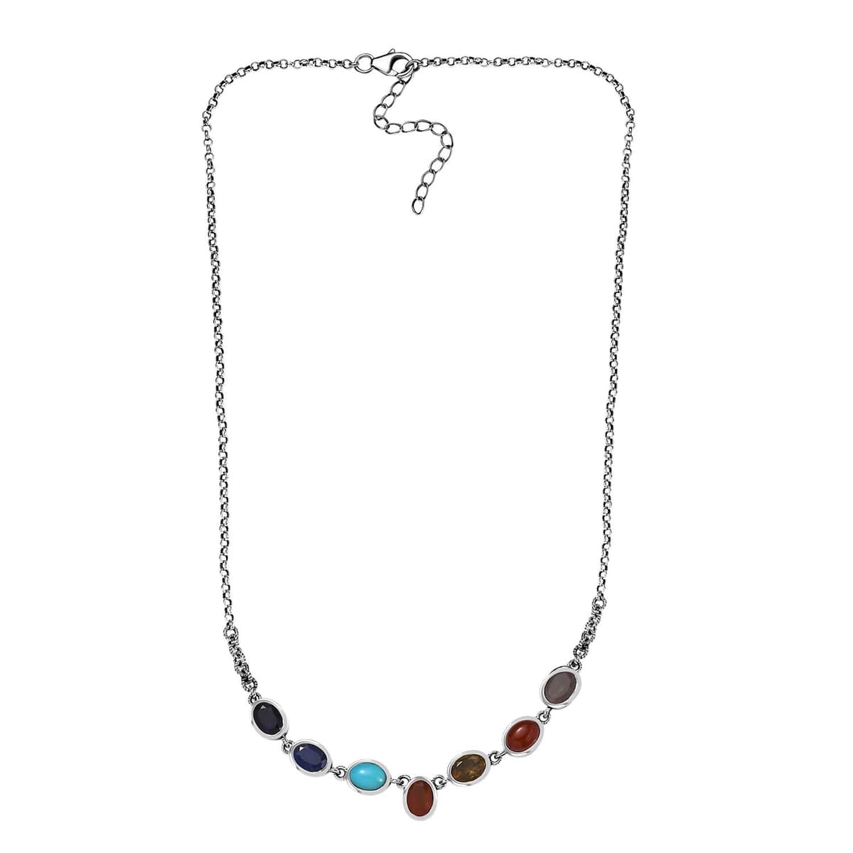 Indian Artistry Multi Gemstone 9.00 ctw Seven Chakra Necklace in Sterling Silver 18-20 Inches image number 3