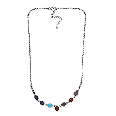 Indian Artistry Multi Gemstone 9.00 ctw Seven Chakra Necklace in Sterling Silver 18-20 Inches