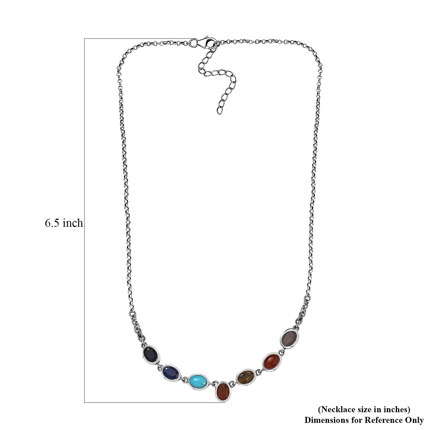 Indian Artistry Multi Gemstone 9.00 ctw Seven Chakra Necklace in Sterling Silver 18-20 Inches