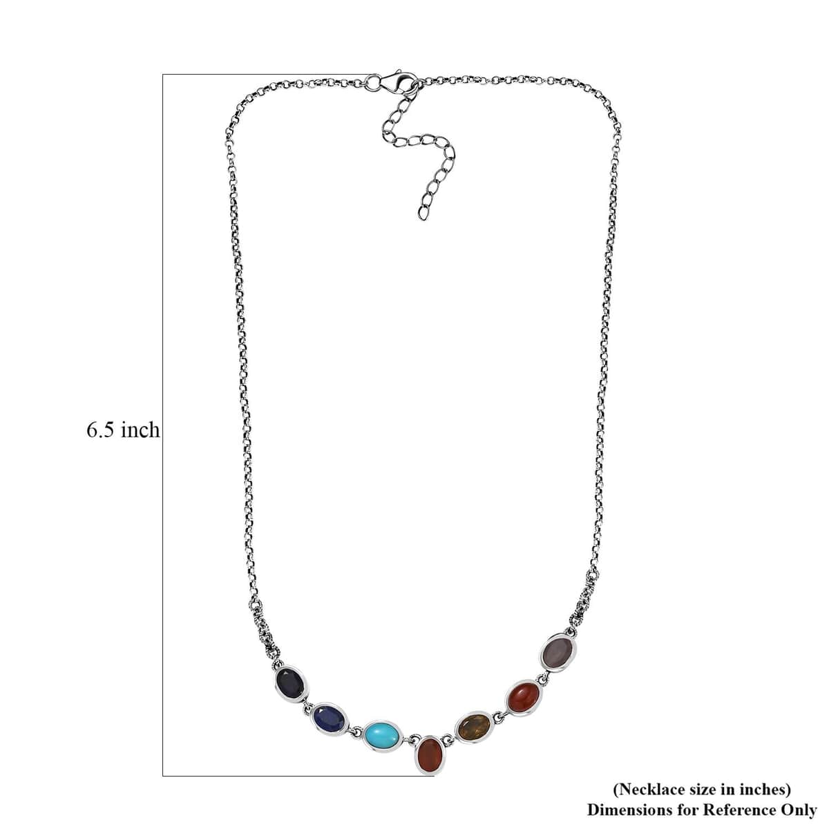 Indian Artistry Multi Gemstone 9.00 ctw Seven Chakra Necklace in Sterling Silver 18-20 Inches image number 5