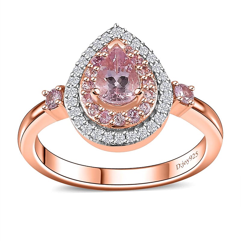 Narsipatnam Pink Spinel and Multi Gemstone Double Halo Ring in 18K Vermeil Rose Gold Over Sterling Silver (Size 10.0) 1.00 ctw