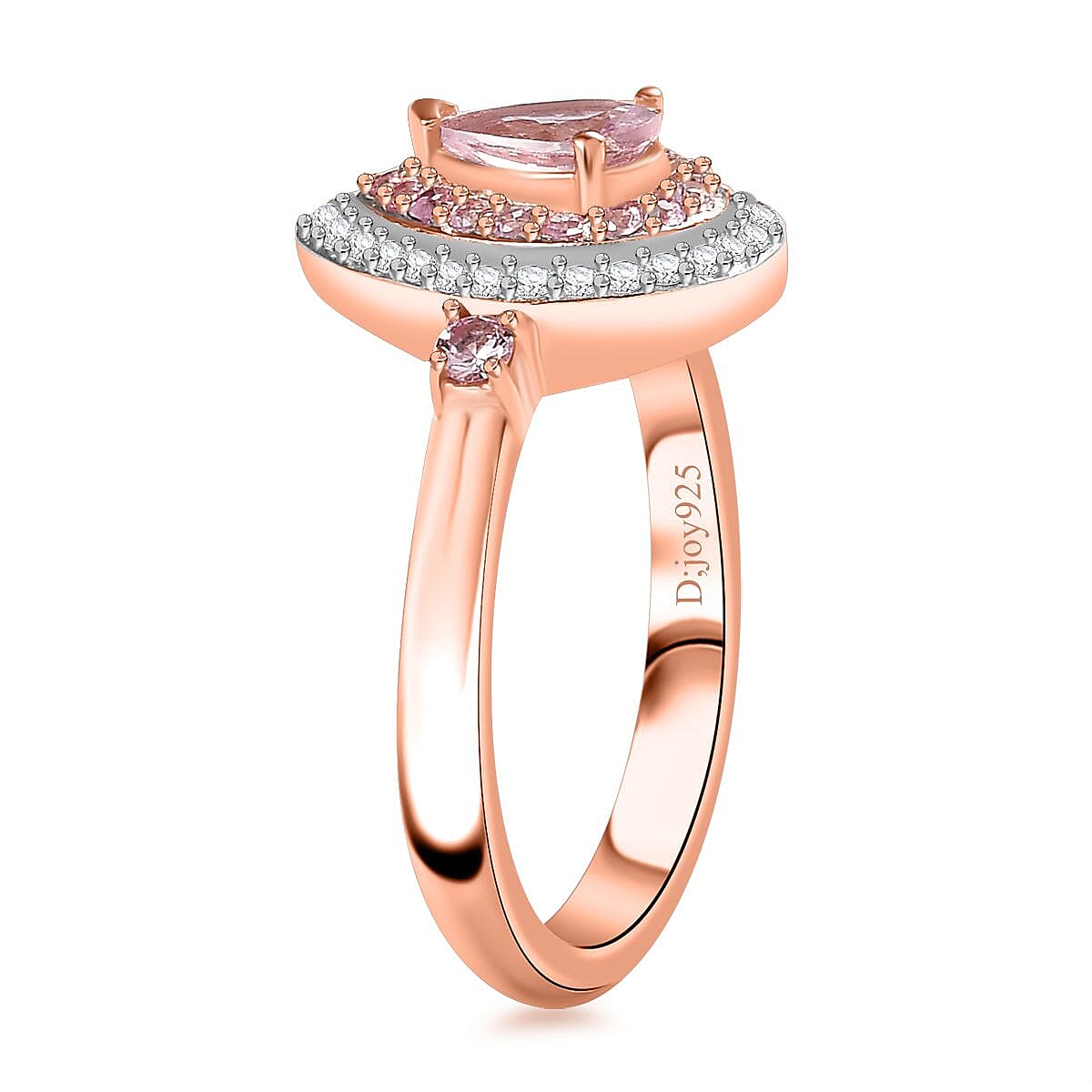 Narsipatnam Pink Spinel and Multi Gemstone Double Halo Ring in 18K Vermeil Rose Gold Over Sterling Silver (Size 10.0) 1.00 ctw