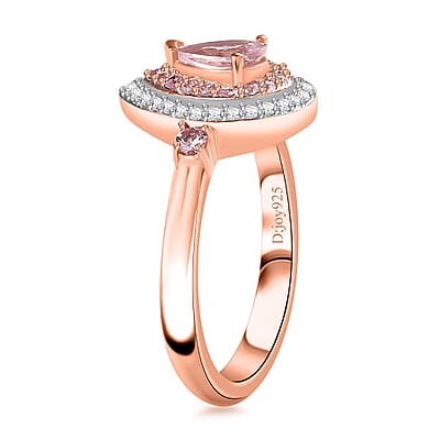 Narsipatnam Pink Spinel and Multi Gemstone Double Halo Ring in 18K Vermeil Rose Gold Over Sterling Silver (Size 10.0) 1.00 ctw