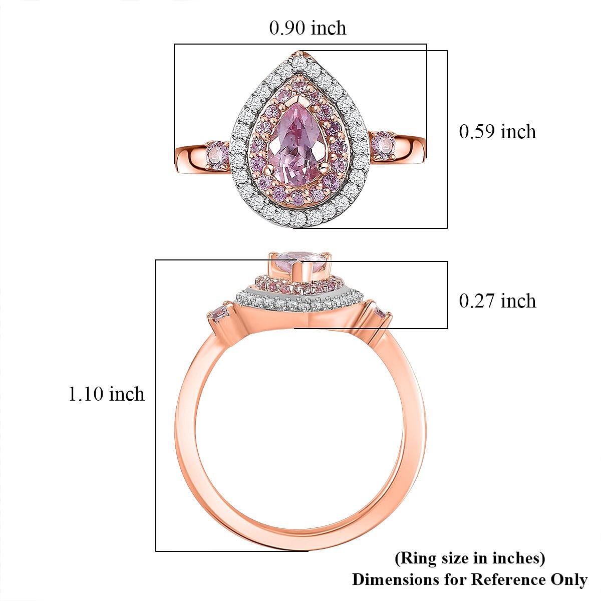 Narsipatnam Pink Spinel and Multi Gemstone Double Halo Ring in 18K Vermeil Rose Gold Over Sterling Silver (Size 10.0) 1.00 ctw