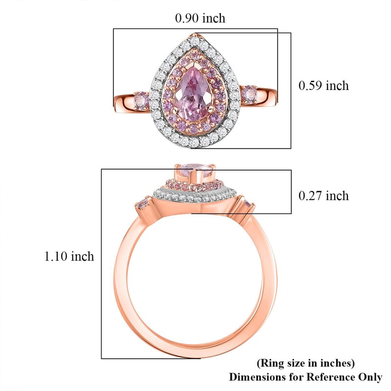 Narsipatnam Pink Spinel and Multi Gemstone Double Halo Ring in 18K Vermeil Rose Gold Over Sterling Silver (Size 10.0) 1.00 ctw