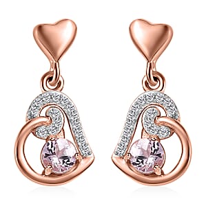 Narsipatnam Pink Spinel and White Zircon Heart Earrings in 18K Vermeil Rose Gold Over Sterling Silver 0.75 ctw