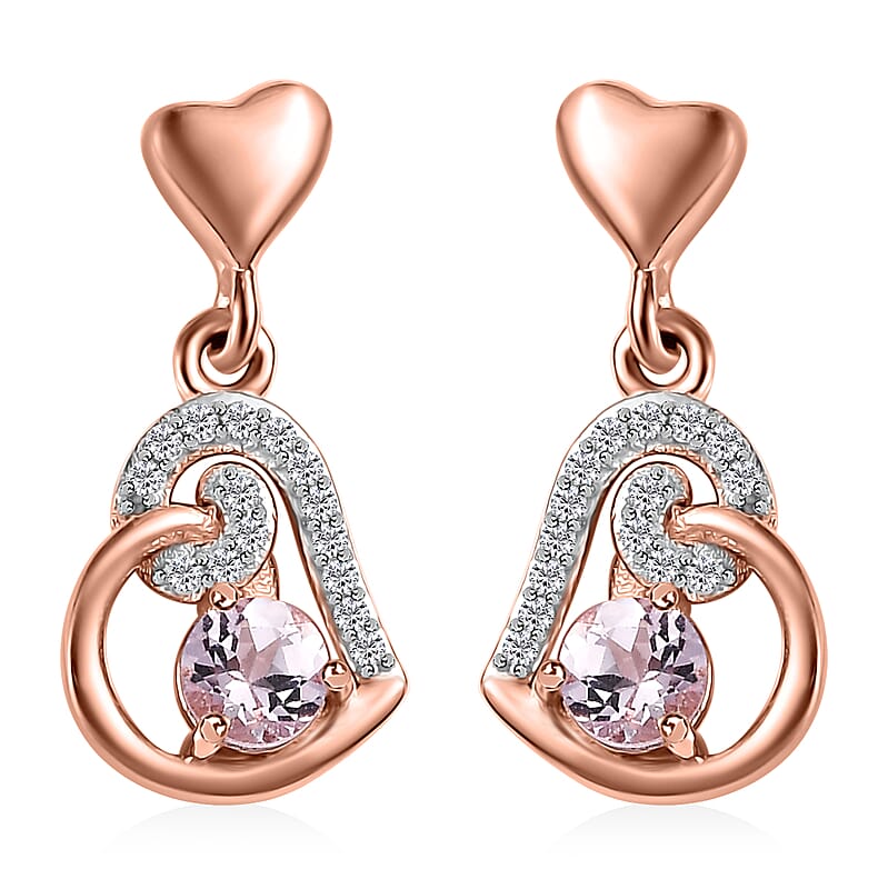 Narsipatnam Pink Spinel and White Zircon Heart Earrings in 18K Vermeil Rose Gold Over Sterling Silver 0.75 ctw