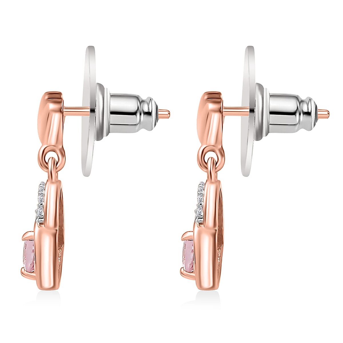 Narsipatnam Pink Spinel and White Zircon Heart Earrings in 18K Vermeil Rose Gold Over Sterling Silver 0.75 ctw image number 3
