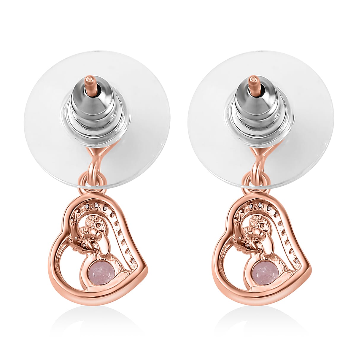 Narsipatnam Pink Spinel and White Zircon Heart Earrings in 18K Vermeil Rose Gold Over Sterling Silver 0.75 ctw image number 4