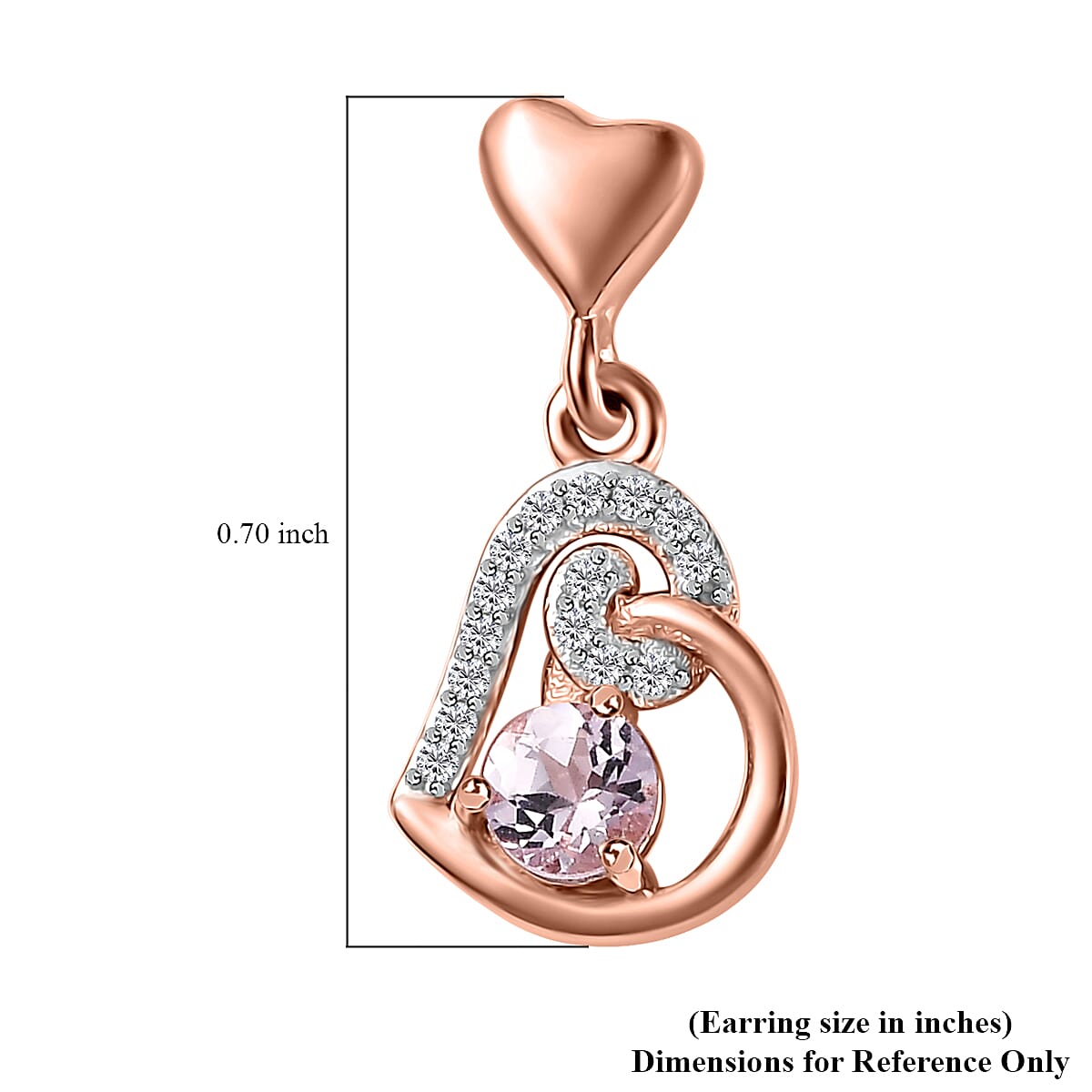 Narsipatnam Pink Spinel and White Zircon Heart Earrings in 18K Vermeil Rose Gold Over Sterling Silver 0.75 ctw