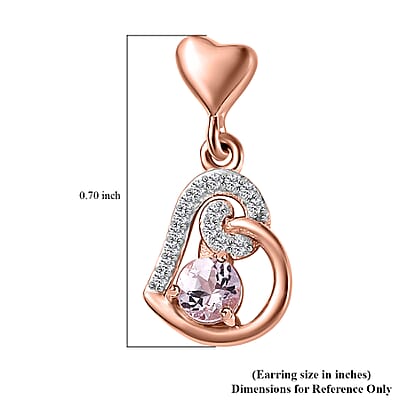 Narsipatnam Pink Spinel and White Zircon Heart Earrings in 18K Vermeil Rose Gold Over Sterling Silver 0.75 ctw