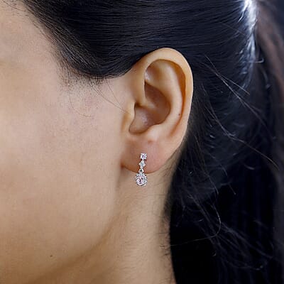 Narsipatnam Pink Spinel and White Zircon Dangling Earrings in Rhodium Over Sterling Silver 0.85 ctw