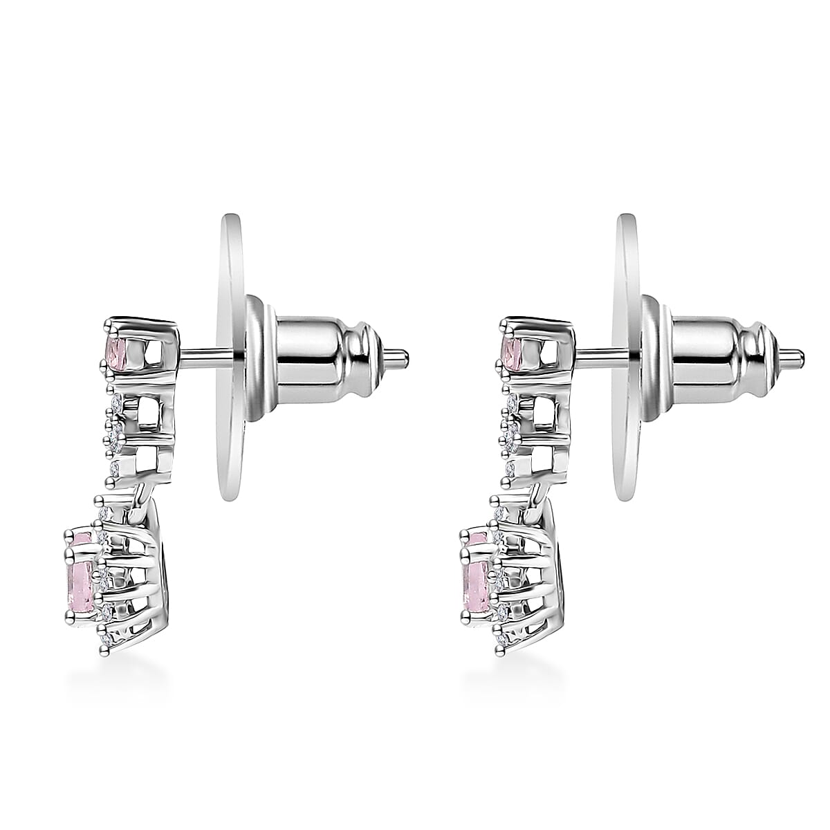 Narsipatnam Pink Spinel and White Zircon Dangling Earrings in Rhodium Over Sterling Silver 0.85 ctw