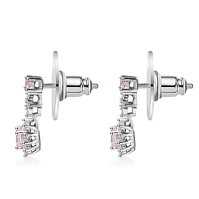 Narsipatnam Pink Spinel and White Zircon Dangling Earrings in Rhodium Over Sterling Silver 0.85 ctw