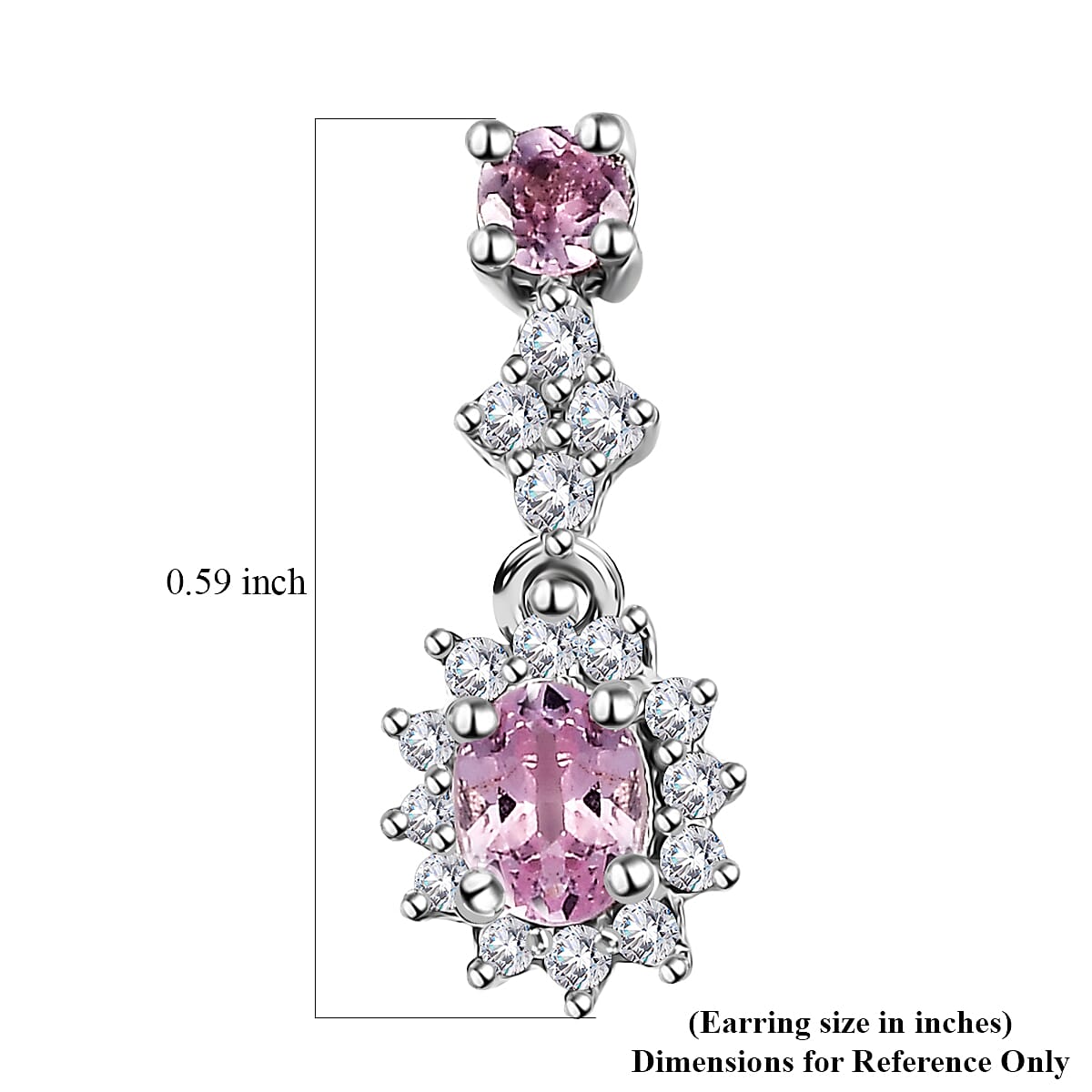 Narsipatnam Pink Spinel and White Zircon Dangling Earrings in Rhodium Over Sterling Silver 0.85 ctw