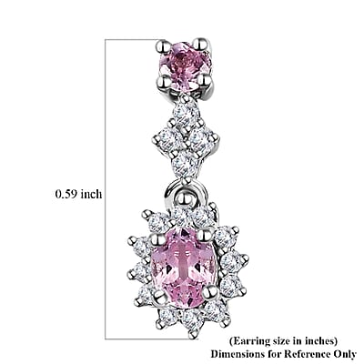 Narsipatnam Pink Spinel and White Zircon Dangling Earrings in Rhodium Over Sterling Silver 0.85 ctw