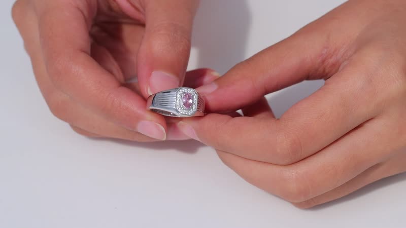 Premium Narsipatnam Pink Spinel and White Zircon Men's Ring in Rhodium Over Sterling Silver (Size 10.0) 0.70 ctw