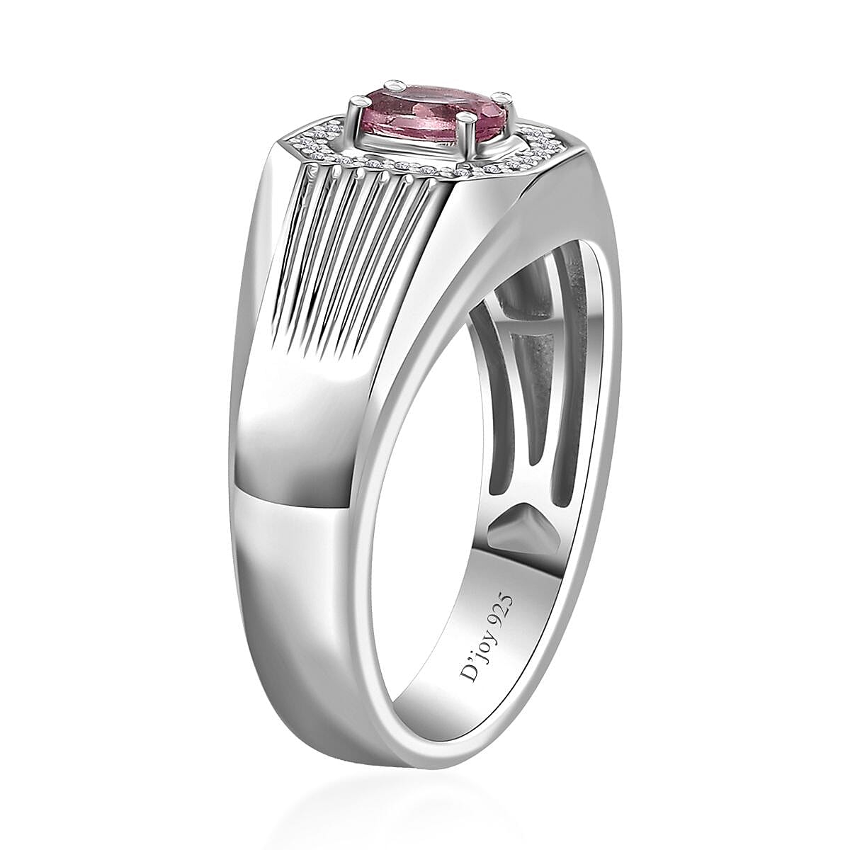 D'Joy Premium Narsipatnam Pink Spinel and White Zircon Men's Ring in Rhodium Over Sterling Silver (Size 10.0) 0.70 ctw