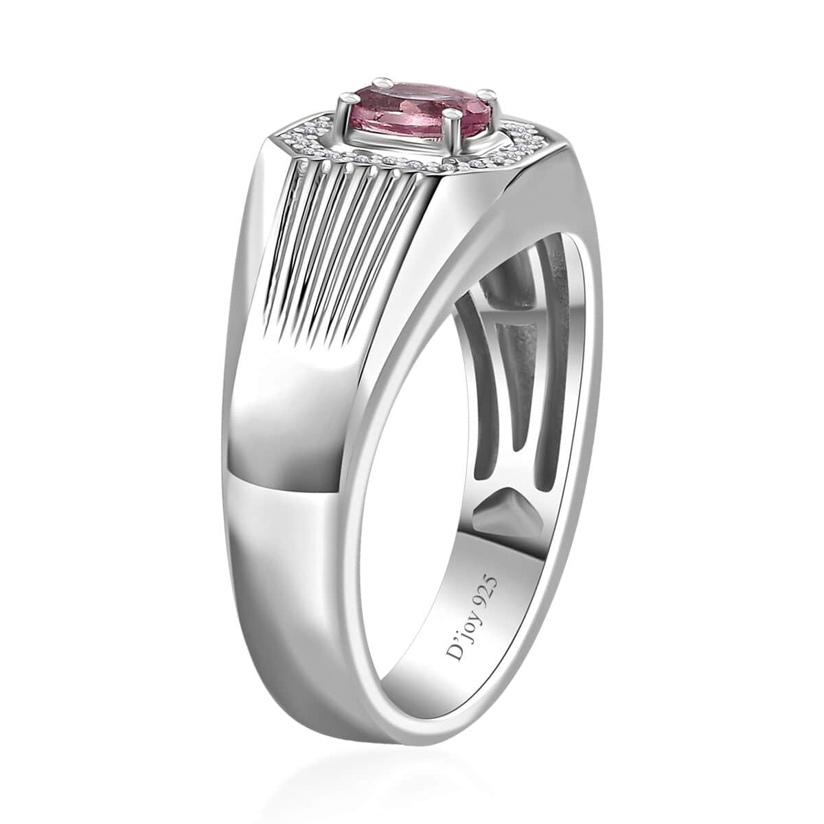 Premium Narsipatnam Pink Spinel and White Zircon Men's Ring in Rhodium Over Sterling Silver (Size 10.0) 0.70 ctw image number 3