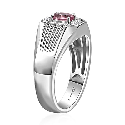 D'Joy Premium Narsipatnam Pink Spinel and White Zircon Men's Ring in Rhodium Over Sterling Silver (Size 10.0) 0.70 ctw