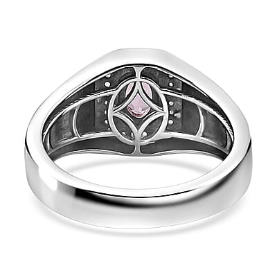 D'Joy Premium Narsipatnam Pink Spinel and White Zircon Men's Ring in Rhodium Over Sterling Silver (Size 10.0) 0.70 ctw