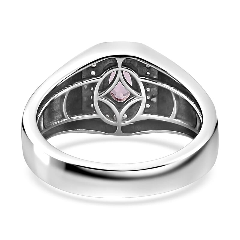 D'Joy Premium Narsipatnam Pink Spinel and White Zircon Men's Ring in Rhodium Over Sterling Silver (Size 10.0) 0.70 ctw